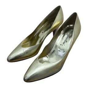 Women’s Vintage Jarolini Gold Leather Heels Made in Italy 1960s